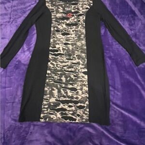 Yest Chic Long Sleeve Black and Tan Distressed Dress-New with Tags